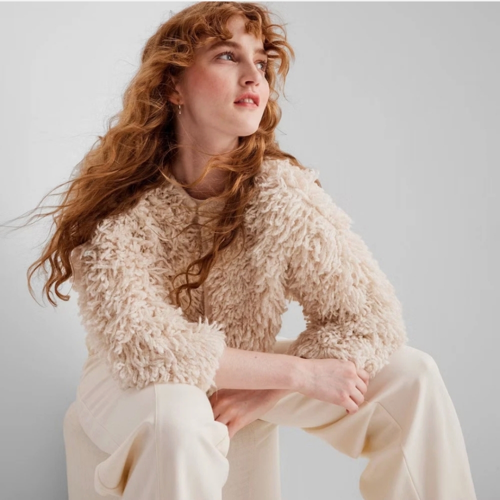 Women's Textured Cropped Cardigan - Future Collective Cream - Picture 3 of 3